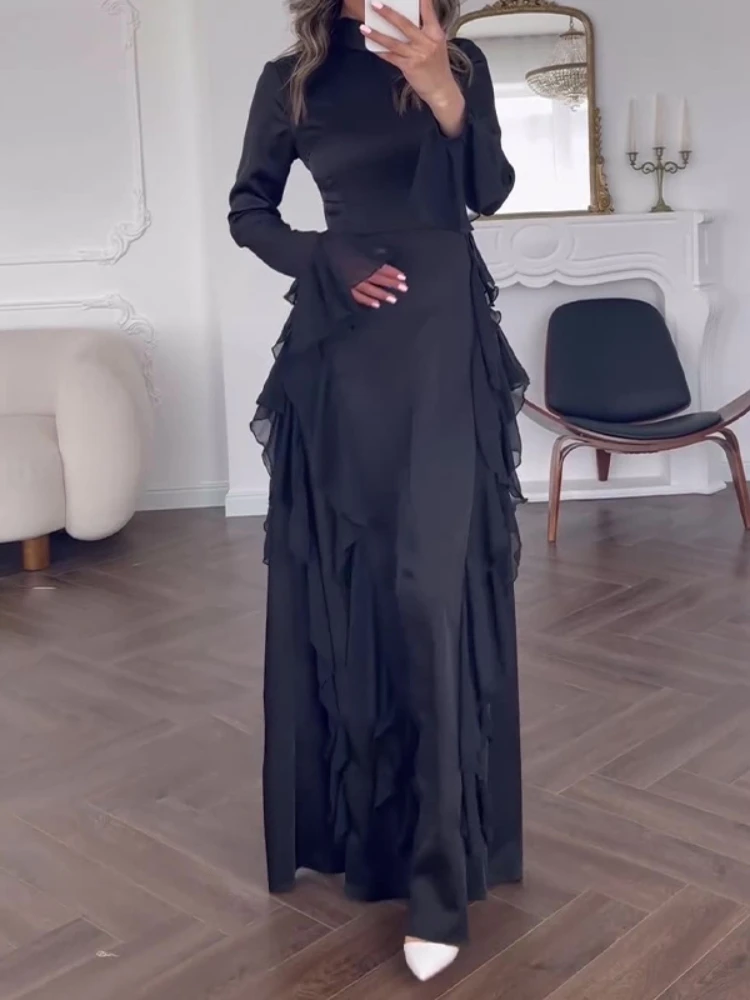 Robe de soirée à manches évasées pour femmes musulmanes, Jalabiya, Eid Ramadan, Robe longue arabe, Robe à volants de Dubaï, Robes de soirée éducatives, Abayas