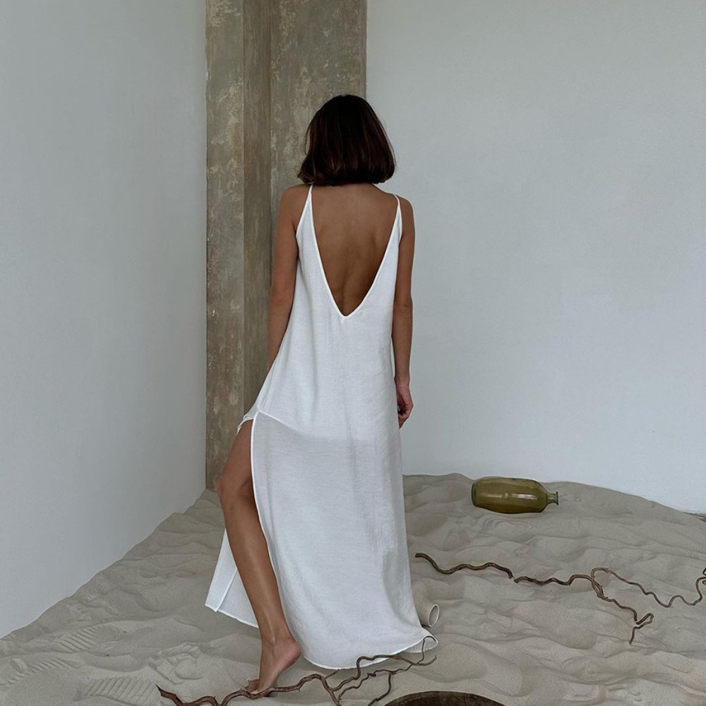 Robe élégante à bretelles pour la maison, ample, pour femmes, Simple, douce, confortable, Cool, plage, rosée, robe dos nu en forme de V, printemps et été