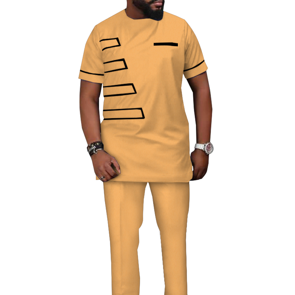 Tenue Traditionnelle Africaine pour Homme, Ensemble Trempé, Haut et Pantalon Solides, Chemise Riche 2 Pièces avec Surintendant, Tenues Formelles Masculines, WYN1614