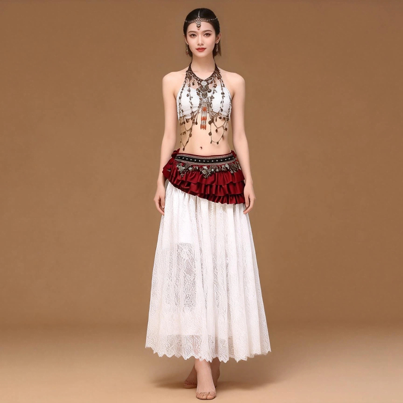 Écharpe de danse du ventre pour femmes avec pièces de monnaie en cuivre, style tribal, vintage, ceinture en satin, extra longue, costume arabe de luxe, photographie