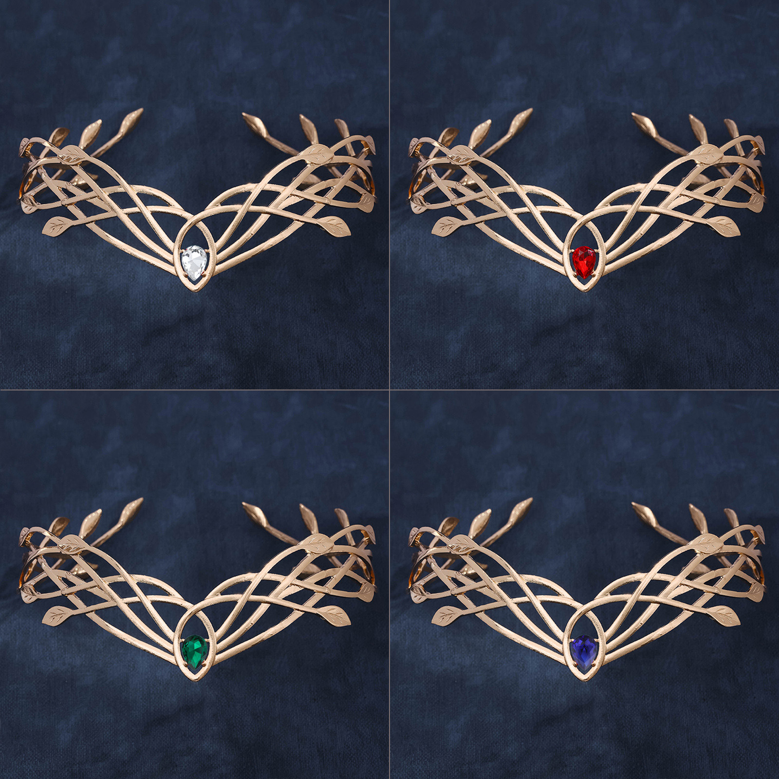 Diadèmes de luxe bandeaux pour femmes feuille cristal couronne déesse Cosplay front rond elfes couronnes accessoires de cheveux de mariée