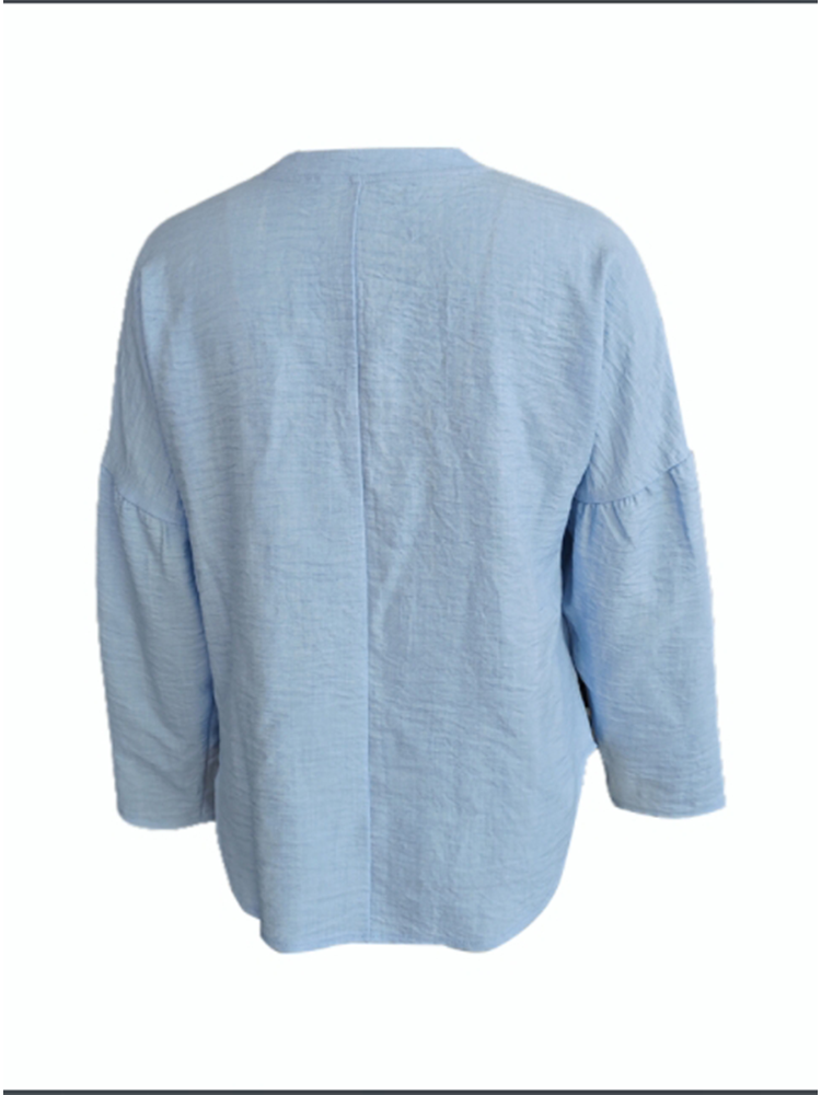 T-Shirt manches longues col en v pour femmes, décontracté, ample, mode automne, haut bleu élégant, vêtements de travail pour dames de bureau