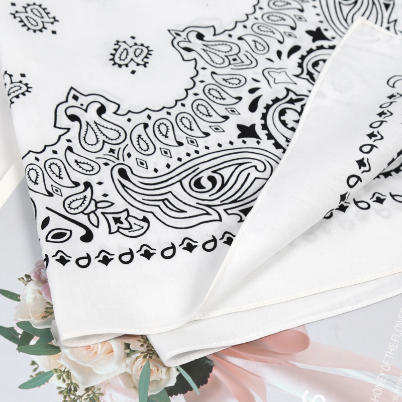 Bandana unisexe 70x70cm en coton noir 100% pour femme et homme, style hip-hop, motif cachemire, grande écharpe punk, accessoire de tête pour motard, sportif, ou bandeau.