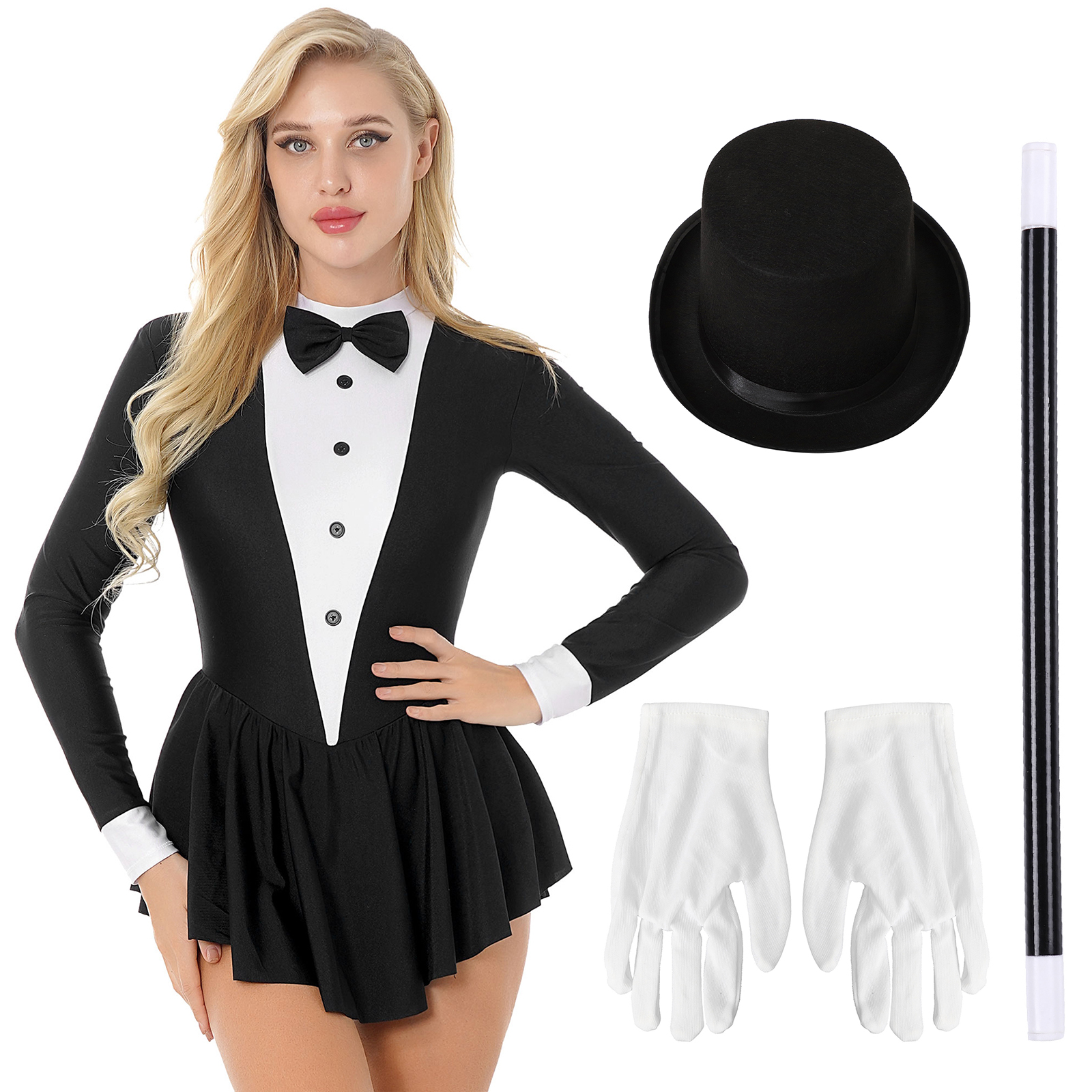 Costume de magicien pour femmes, justaucorps de smoking pour adultes, vêtements de club, vêtements de danse de patinage artistique, Cosplay, fête de carnaval, déguisement de jeu de rôle