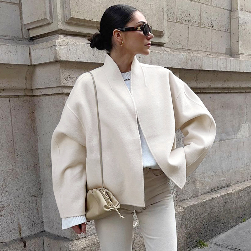 Veste blanche à col roulé pour femme, manteau court élégant et chaud, nouveau Style pour le printemps et l'automne