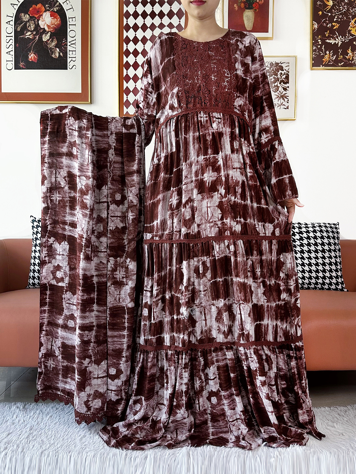 Robe de soirée 2026 pour femmes africaines, Boubou KASHKHA, Abaya en coton, tissu tie-dye, robe ample musulmane pour le Ramadan, robe maxi brodée