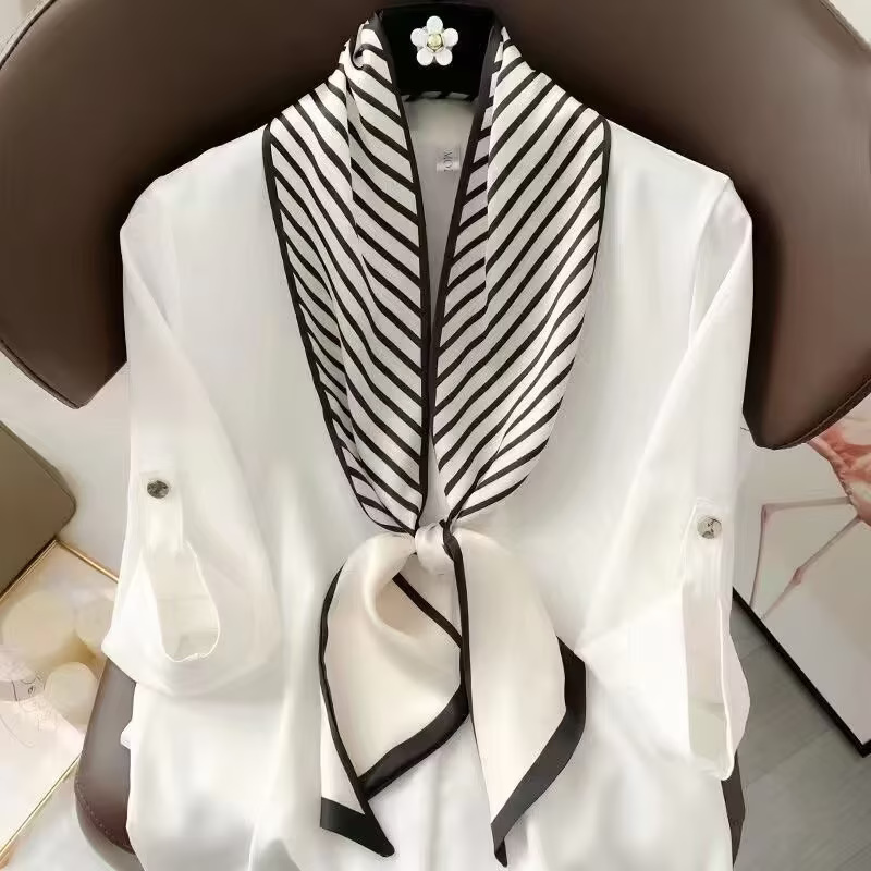 Écharpe longue pour femme, écharpe fine polyvalente, bande de cou légère pour le printemps et l'été, ruban décoratif à nouer pour assortir aux chemises