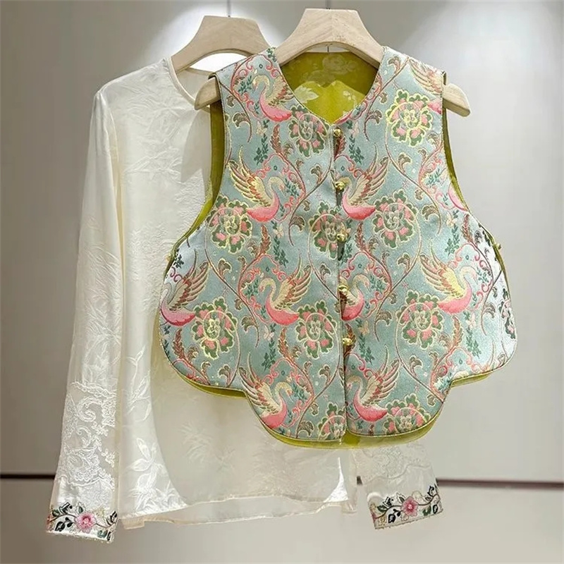 Gilet femme vestes femme nouveau gilet brodé portant un Joker chinois d'été Style National Style National manteau d'été pour femme