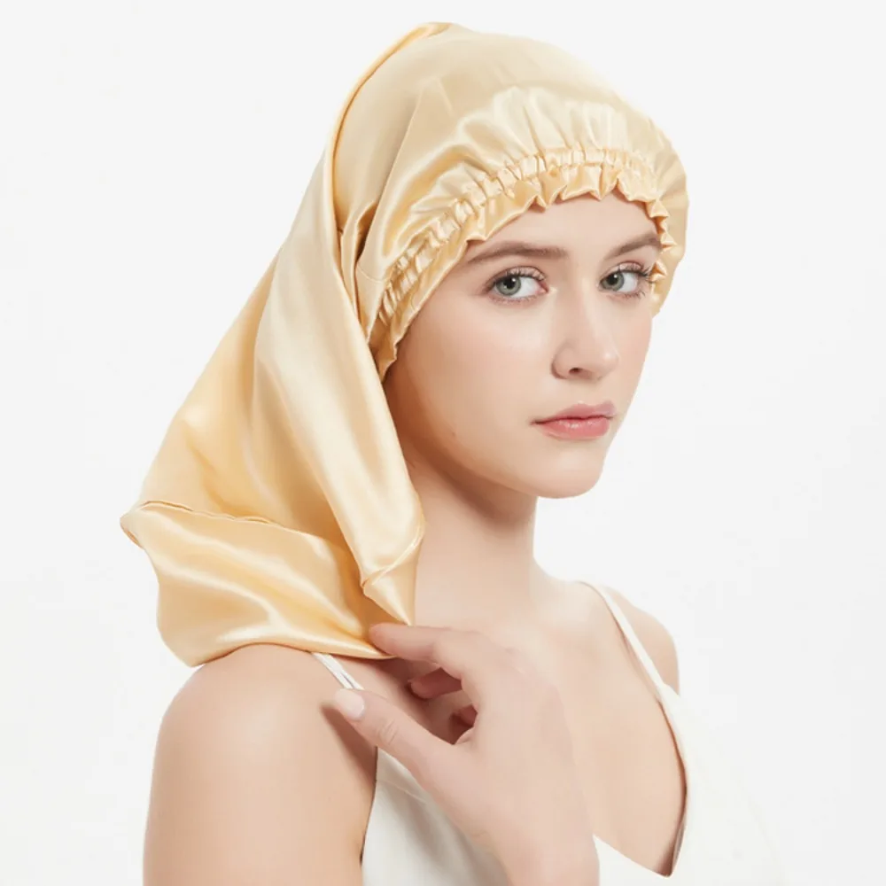 Bonnet de nuit 100% soie de mûrier, long turban/bonnet en soie pour dormir, bonnet de douche, enveloppe capillaire pour le sommeil 50CM