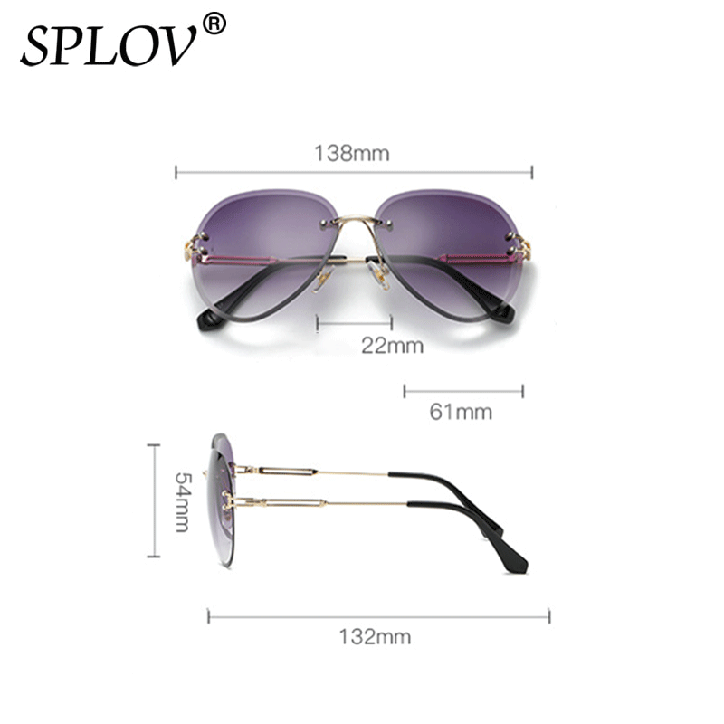 Grandes lunettes de soleil sans monture femmes grand cadre dégradé nuances coupe lentille sexe dames sans cadre Vintage lunettes Aviation marque UV400