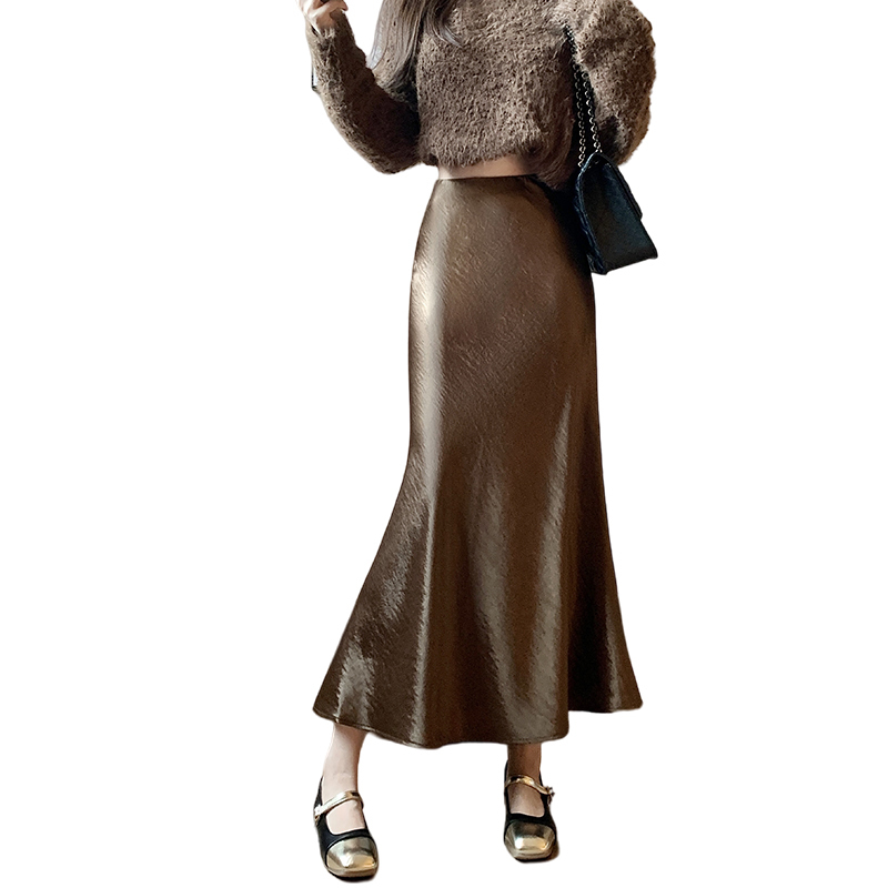 Jupe sirène taille haute en satin pour femme, jupe trapèze, longue, décontractée, élégante, coréenne, luxe, dames de bureau