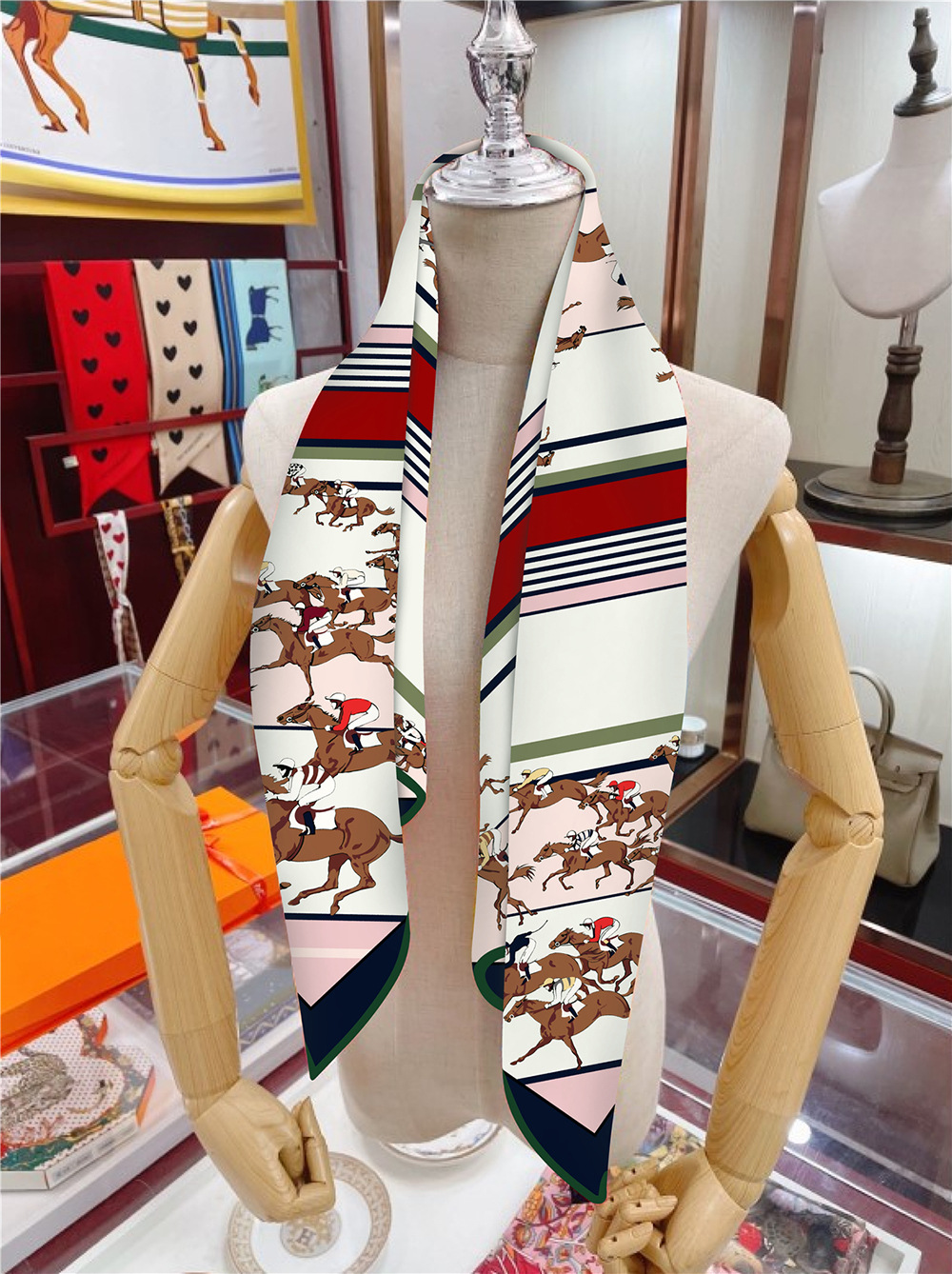 Foulard en soie sergé châle marque de luxe galopant course de chevaux carré écharpe femmes Hijabs Bandana Foulard foulard foulards de tête