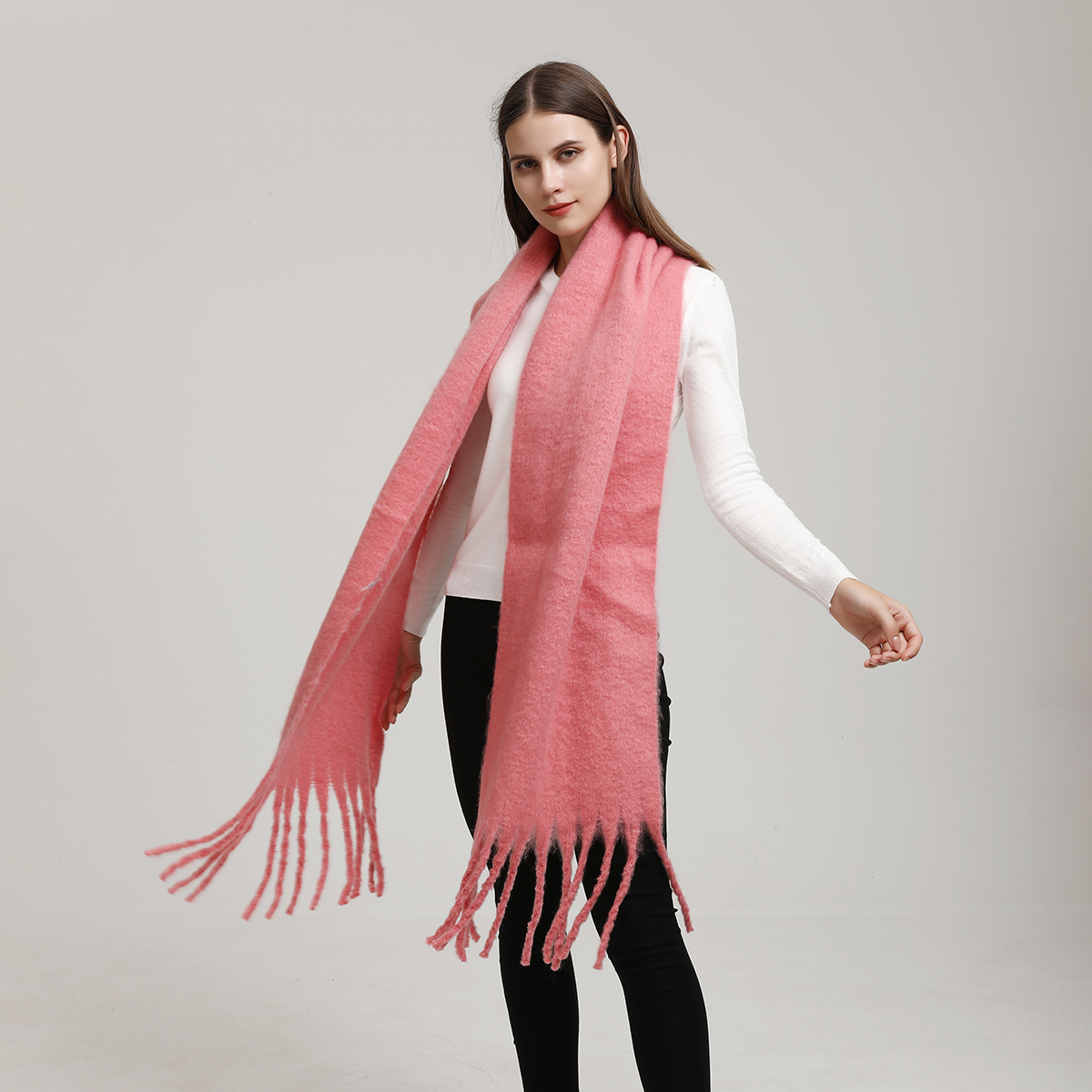 Écharpe d'hiver en cachemire pour femmes, couverture Pashmina chaude et solide, châle épais et doux avec pompon, Poncho Long 245x40cm