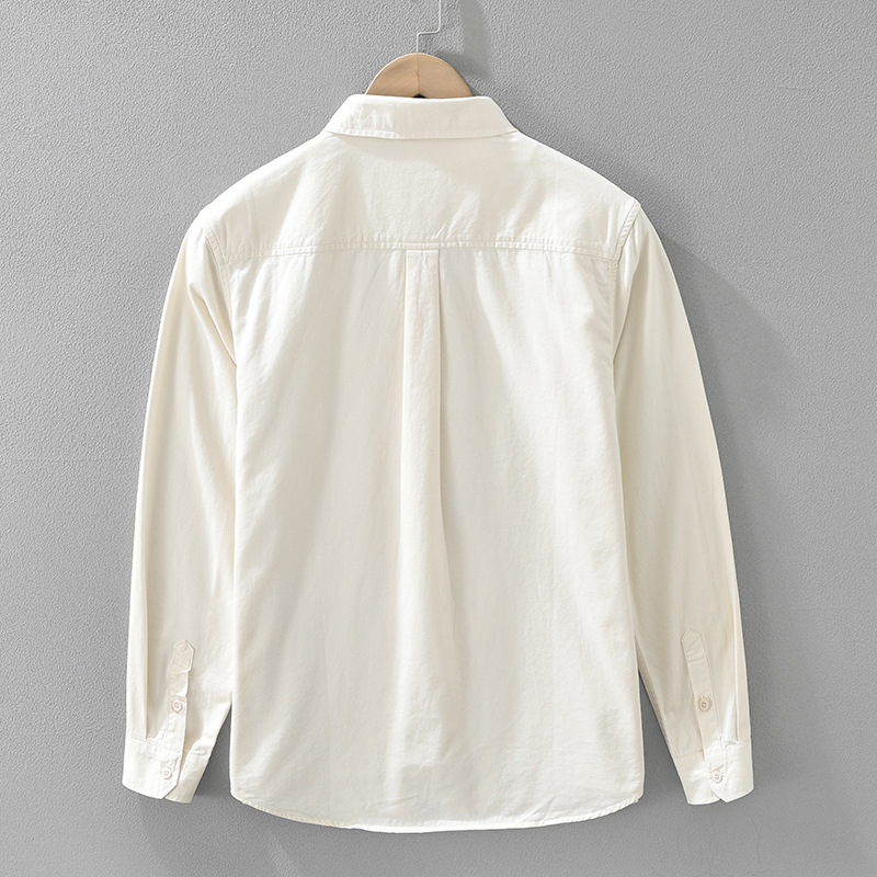 Chemise en pur coton à manches longues pour hommes, col boutonné, solide, décontracté, lourd, robe, poche