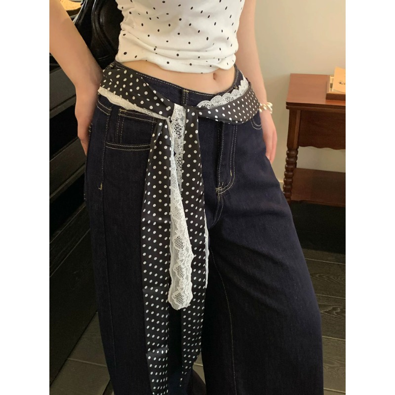 1 pièce Ceinture de taille rétro en soie à pois avec dentelle, accessoire décoratif pour femme, à superposer, pour jeans et jupes, mode quotidienne