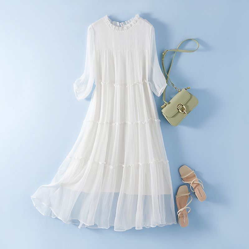Robe longue d'été en mousseline pour femme, couleur unie, style bohème, nouvelle collection 2026, élégante et raffinée, idéale pour la plage