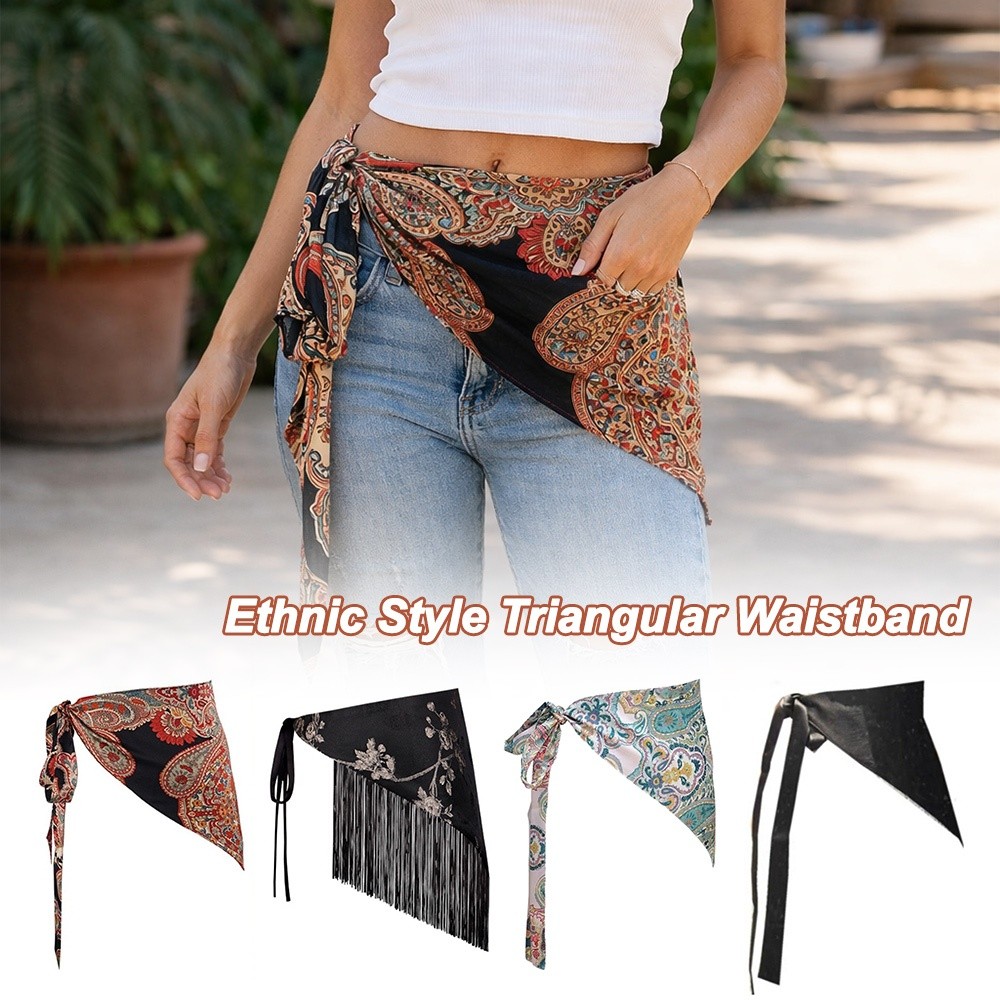 Nouvelle ceinture triangulaire bohème à pampilles, ceinture large, ceinture-foulard triangulaire, ceinture ethnique décorative exquise pour jupe, mode féminine