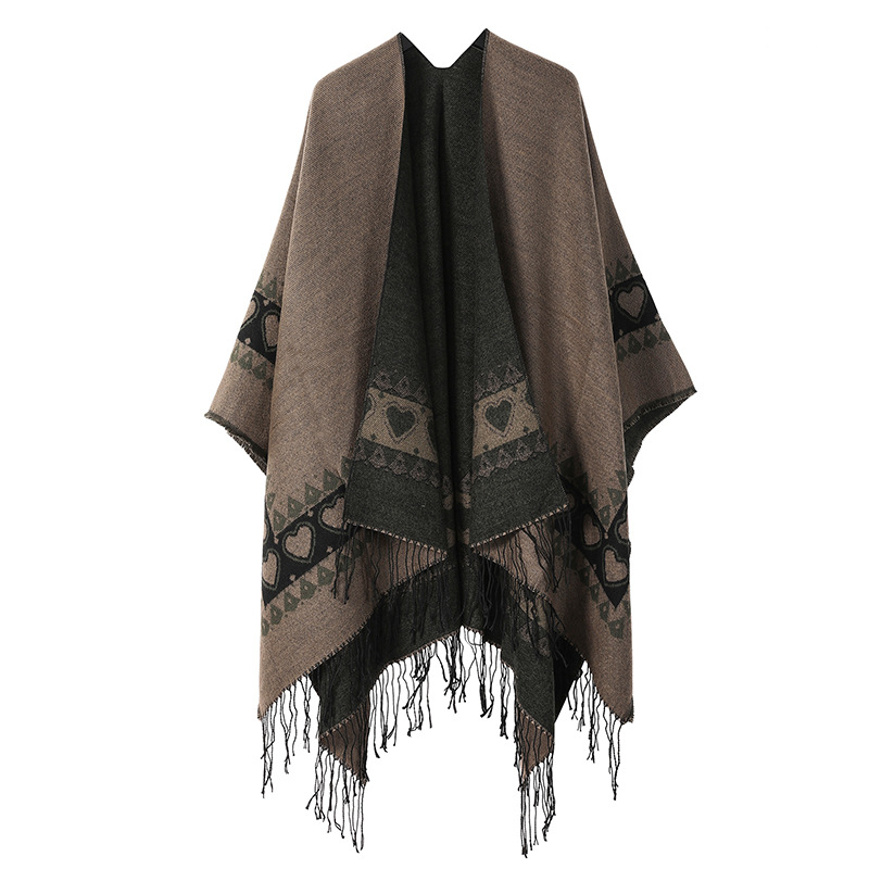 Écharpe de style ethnique vintage pour femme, poncho fendu, châle chaud, cape à pampilles en cachemire, manteau chaud Everak, nouveau