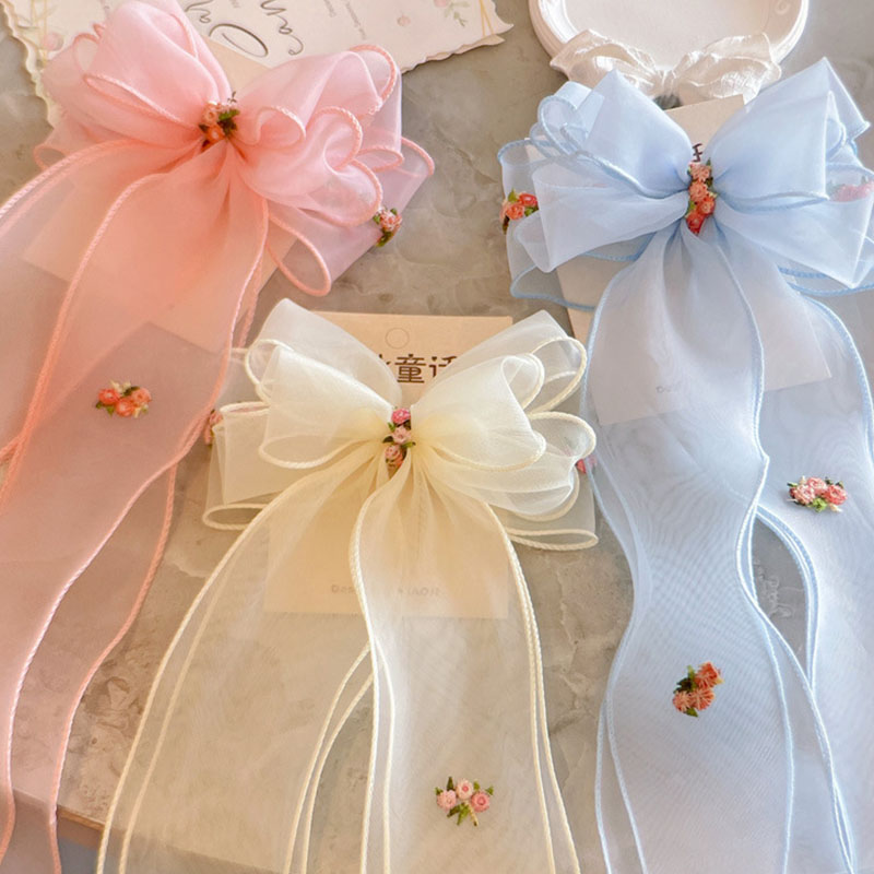 Épingle à cheveux tressée florale brodée pour femmes, nœud papillon en mousseline de soie, queue de cheval, Clip BB, couleur unie, accessoires pour cheveux de fille