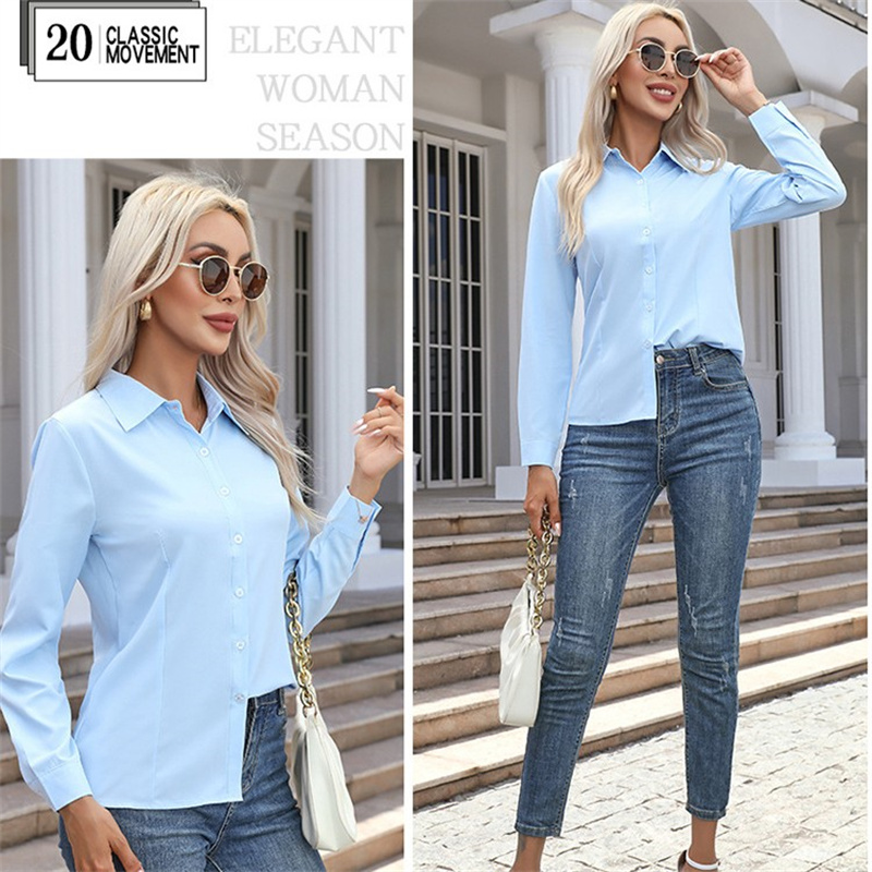 Femmes printemps automne Style Blouses chemises dame décontracté à manches longues col rabattu couleur unie Blouse hauts