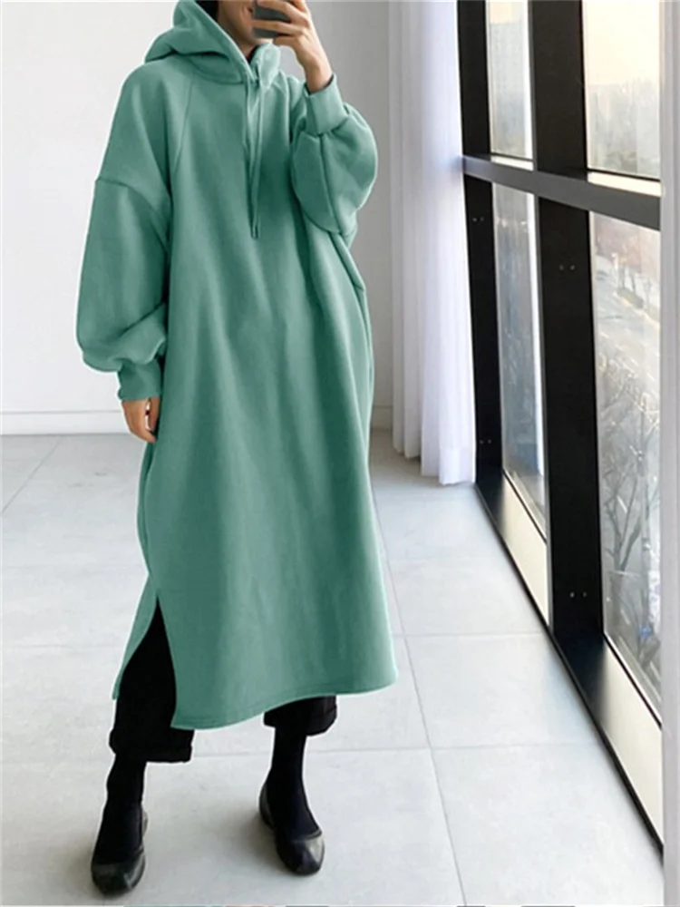 Sweats à capuche longs doublés sourire pour femmes, pull à capuche monochrome, manches longues, mode décontractée, automne et hiver, PVD féminin, Y-Y2K