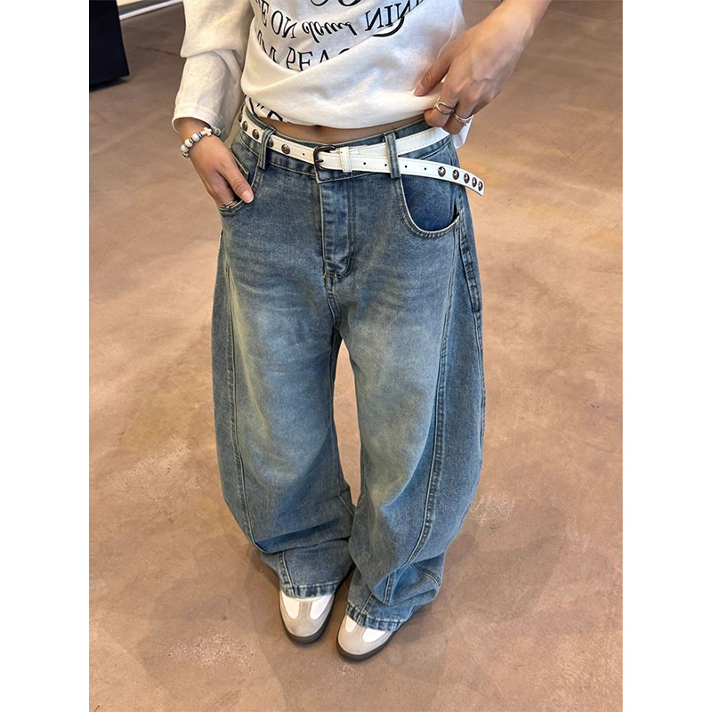 Jean femme bleu Vintage taille haute pantalon en Denim droit Y2K années 90 Hip hop américain Streetwear jambe large pantalon en Denim classique