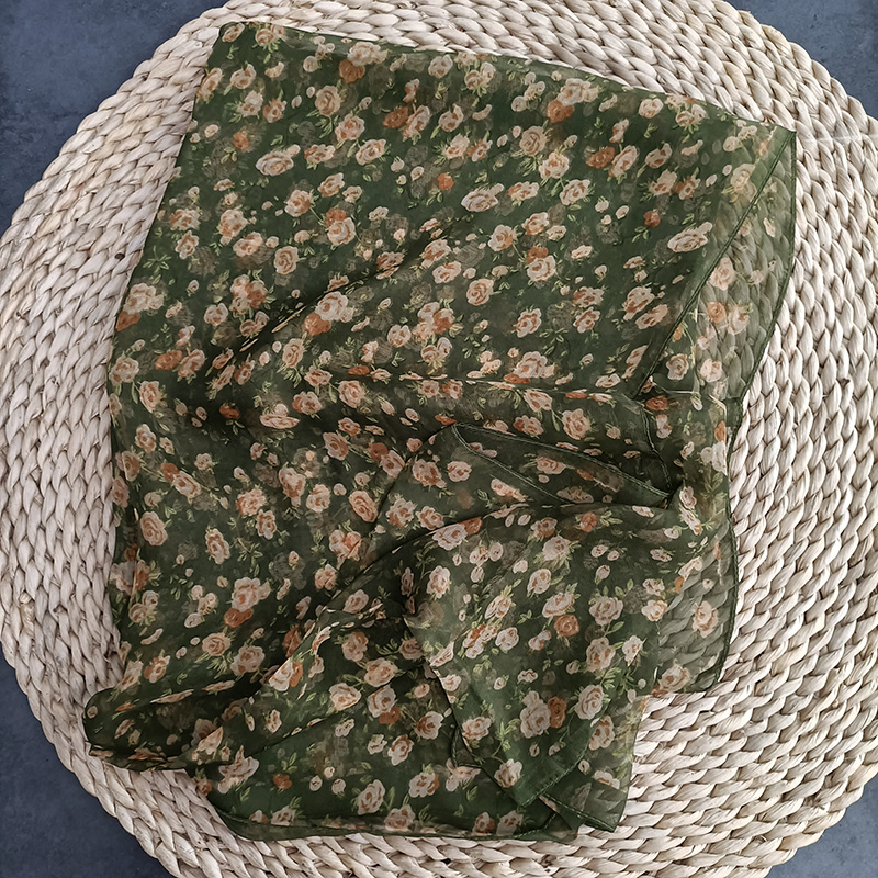 Foulard Georgette en Mousseline de Soie pour Femme, Bandana Élégant, Châle Long à Fleurs, Protection Solaire, Mince et Respirant, Été, 70x180cm