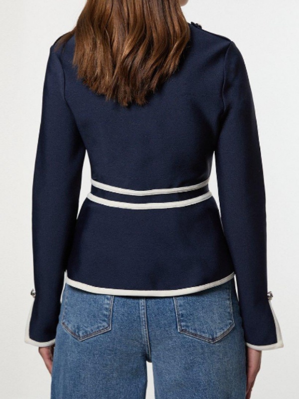 Vestes décontractées pour femmes Printemps 2026 – Manteaux d'hiver vintage à col rond, boutonnés, avec fermeture éclair et passepoil rayé pour le travail