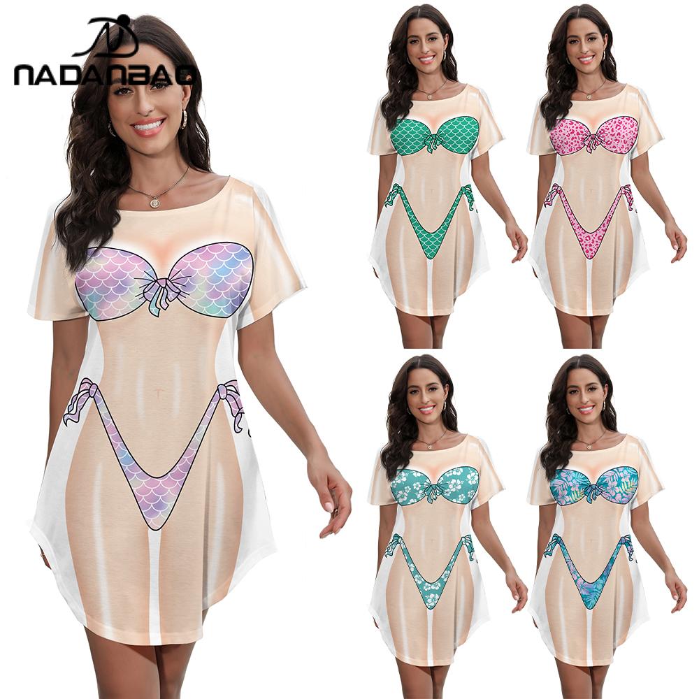 Nadanbao – robe de plage sirène pour femmes, imprimé corps, Baggy, motif drôle, maillot de bain, manches courtes, chemise de plage, été