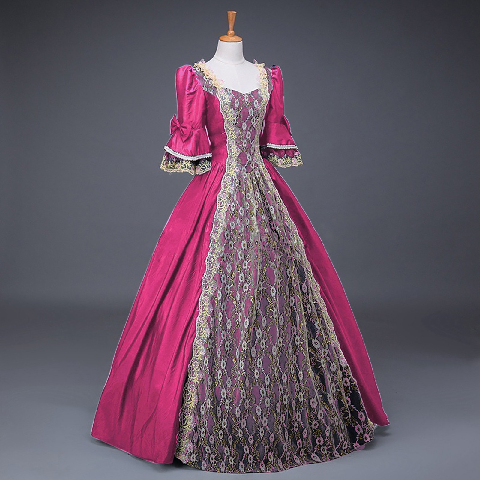 Robe médiévale du 18ème siècle pour femmes, taille haute, demi-manches, robe de bal, princesse en dentelle, Patchwork, robe en Satin, Costume de reine Renaissance