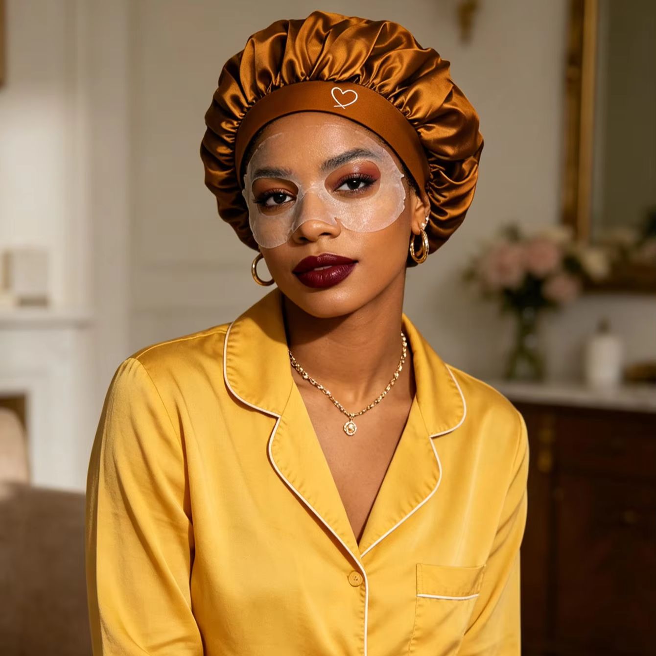 Bonnet de nuit en satin pour femmes, motif imprimé à la mode, bonnet de sommeil élastique à large bord, soyeux, pour la protection des cheveux, Dai