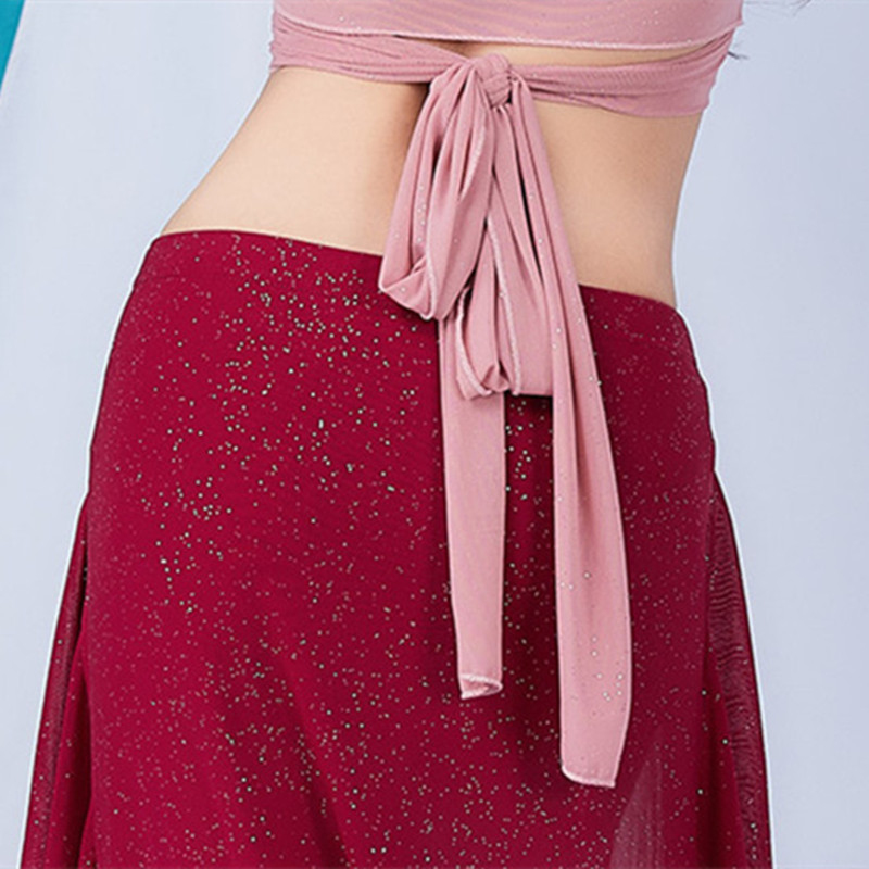 Jupe longue fendue Double face pour femmes, Costume de danse du ventre plissé en fil d'eau, tenue de spectacle de pratique professionnelle, danse orientale sur scène