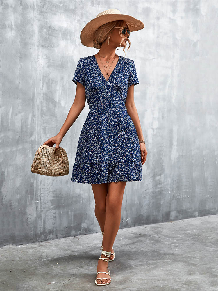 Robe d'été courte style Boho pour femmes, col en V, imprimé Floral, robe de soirée, Mini robe bohème à fleurs pour femmes
