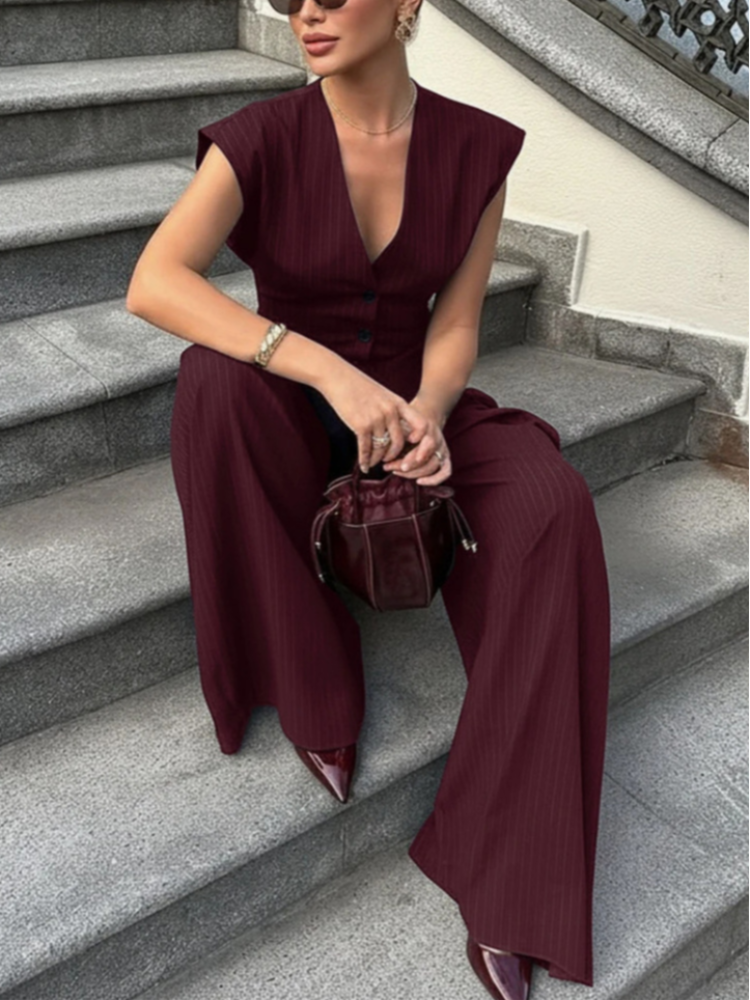 Ensemble gilet et pantalon en coton et lin pour femmes, respirant, sans manches, col en V profond, coupe ample, tenue décontractée pour les déplacements quotidiens, 2025