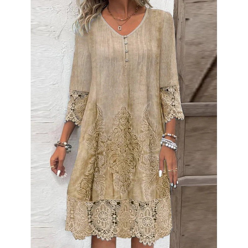 Bef123-Robe en dentelle à volants pour femmes, robes élégantes, boutons au crochet, décontracté, Boho, sexy, vacances, fête, printemps, été