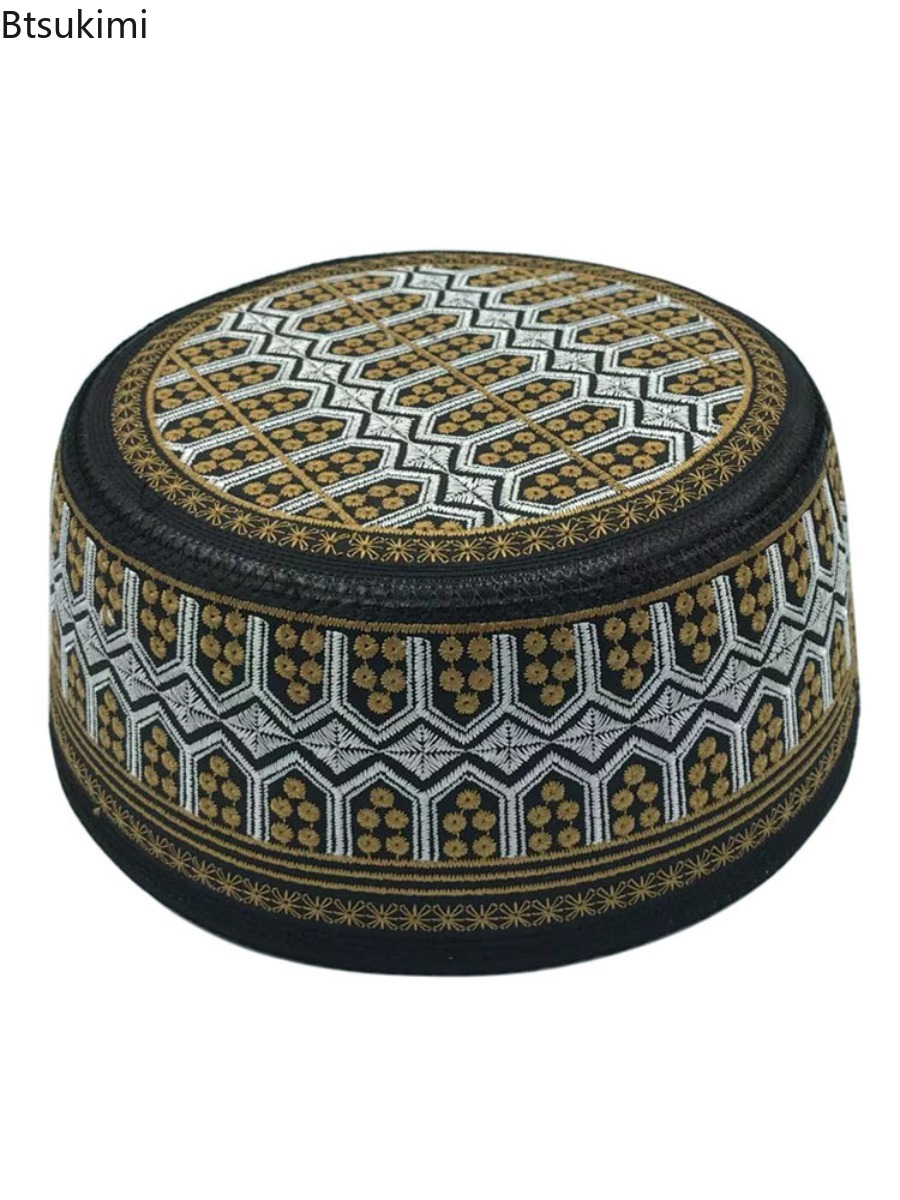 Chapeaux Turban brodés en relief pour hommes, chapeau de prière islamique Kufi respirant, Eid Ramadan, Hijabs, casquettes à la mode, chapeaux de crâne musulmans