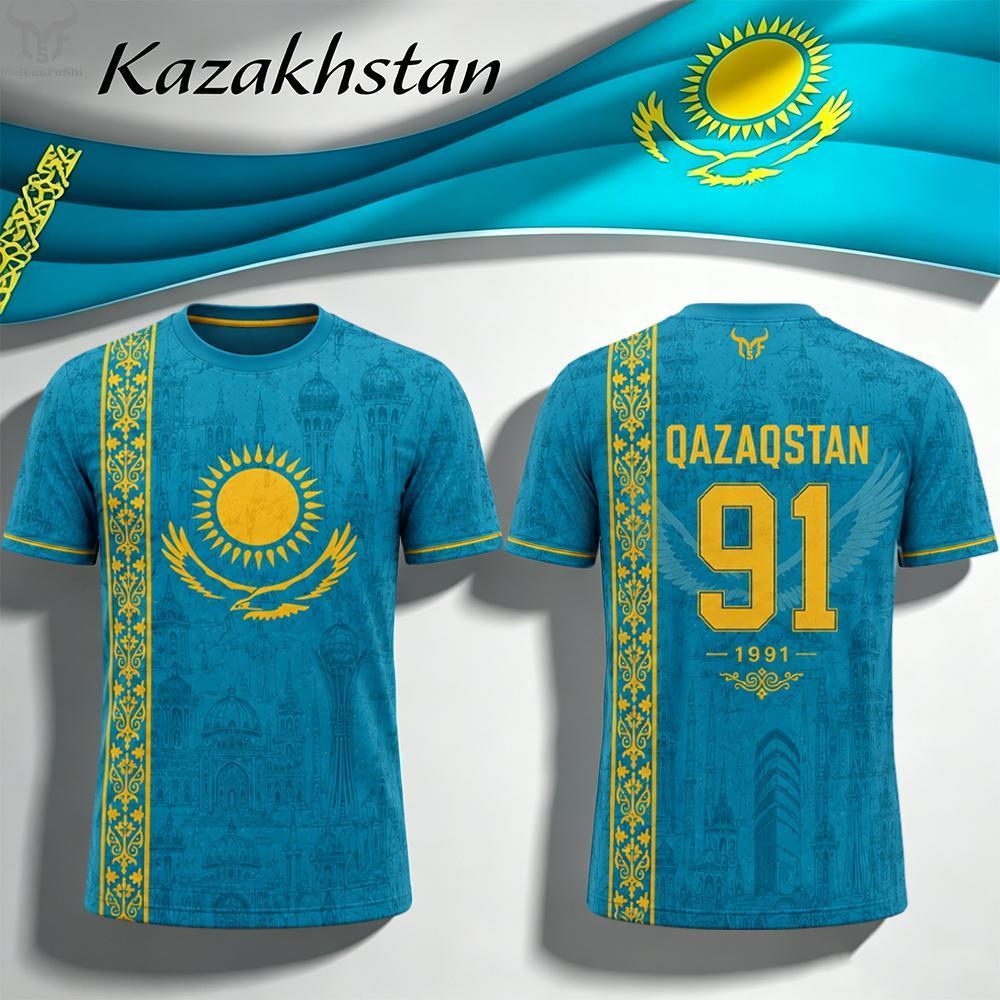 T-shirt de football imprimé style ethnique kazakh, maillot de football respirant et à séchage rapide pour sports d'été en plein air, haut décontracté unisexe