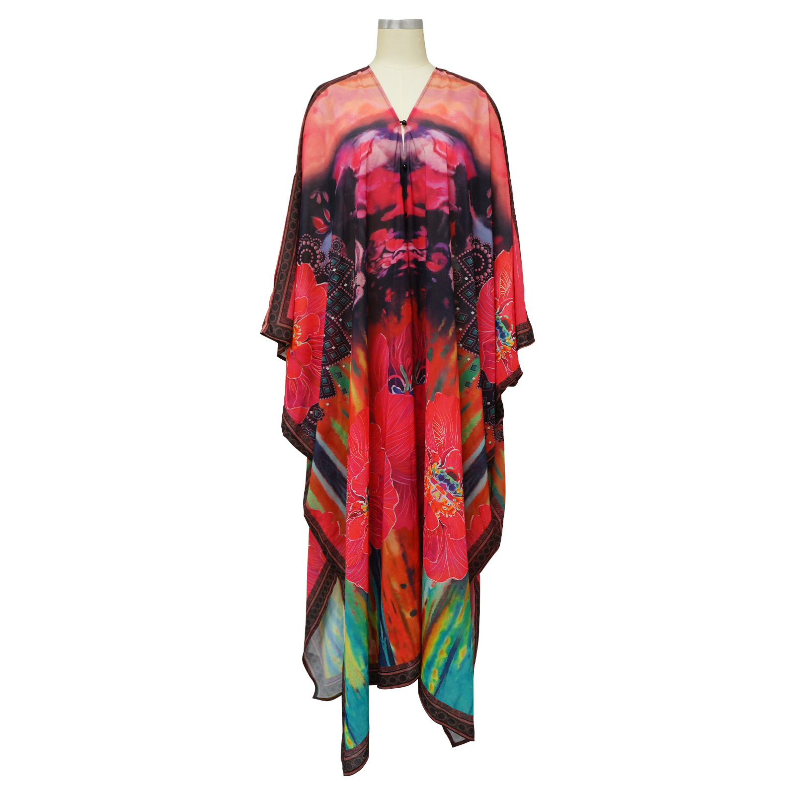 Robes Africaines Transparentes en Mousseline de Soie pour Femme, Sexy, Col en V, Imprimé Bohème, Maxi, Kimono Africain, Bikini, Vêtements de Plage, Vacances