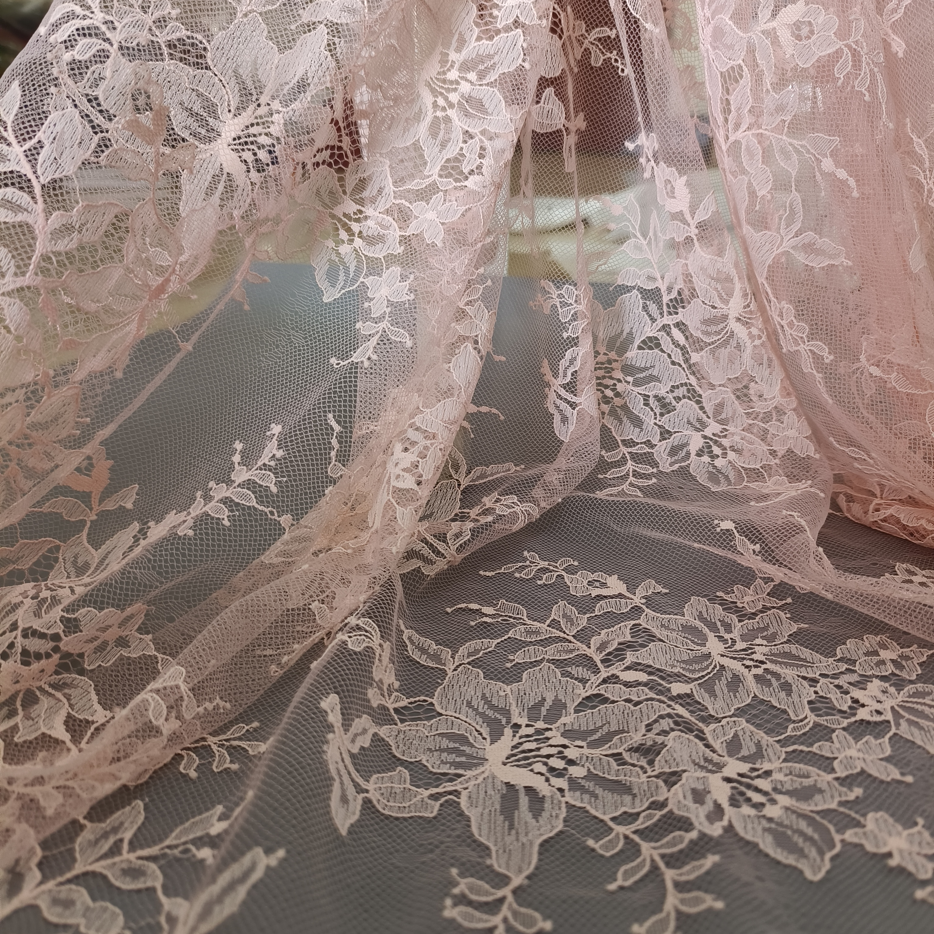Tissu à coudre pour vêtements, rose doux, pour robe de mariée, tissu classique en dentelle Chantilly