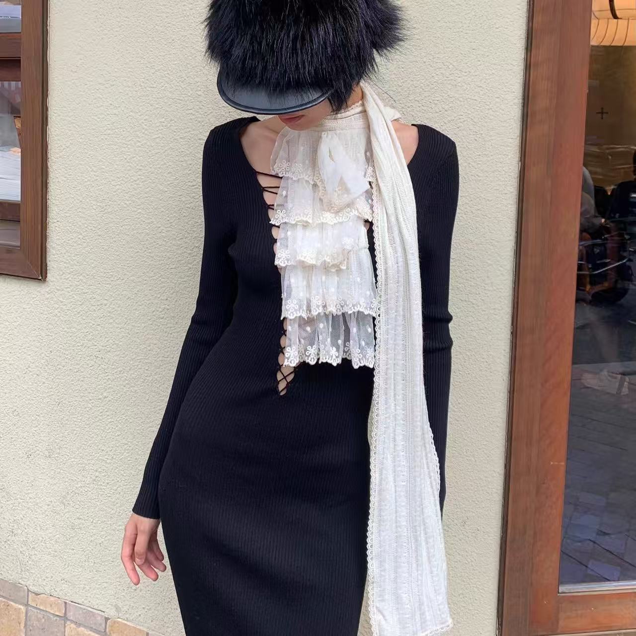 Écharpe en dentelle de Style Court Vintage pour femmes, col en dentelle, travail lourd, écharpe Beige empilable, mode pull tendance, jupe, accessoires