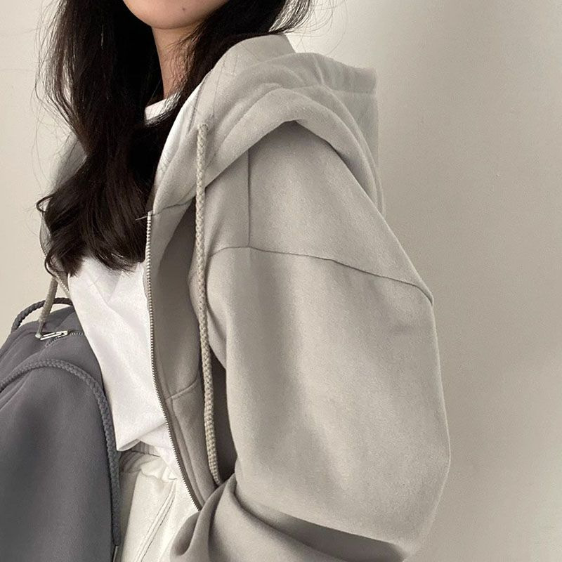 Sweat-shirt à capuche avec fermeture éclair pour femme, haut court à manches longues, décontracté, Y2K, Streetwear, vestes Harajuku, manteaux, automne