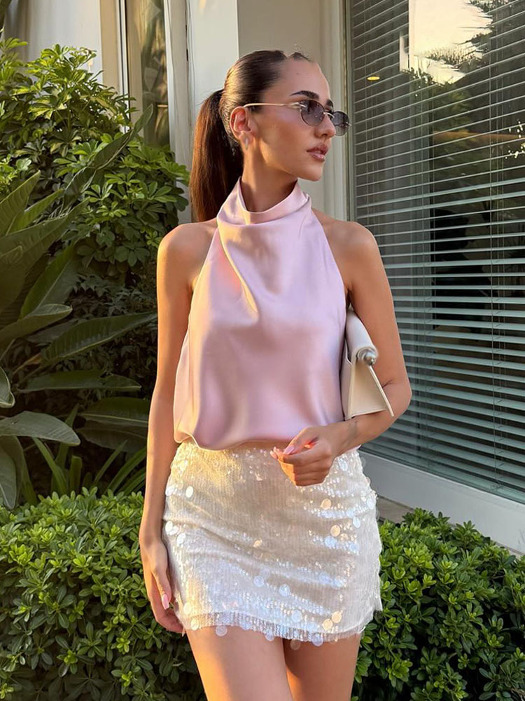 HH femmes été nouvelle mode taille haute mince solide paillettes Mini jupe femme Sexy hanche côté fermeture éclair Punk fête jupe courte Mujer