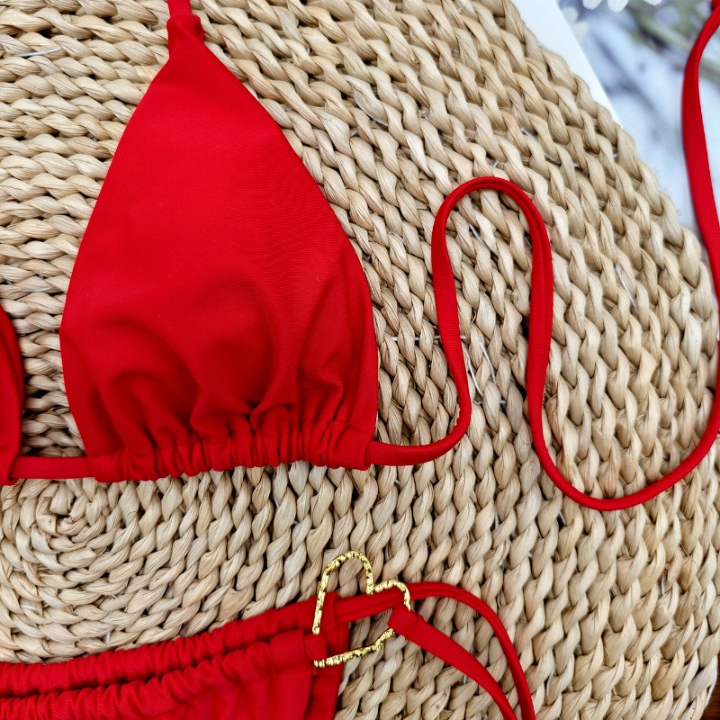 Ensemble de bikinis deux pièces pour femmes, haut de bikini triangle à nouer, bas de maillot de bain brésilien à nouer