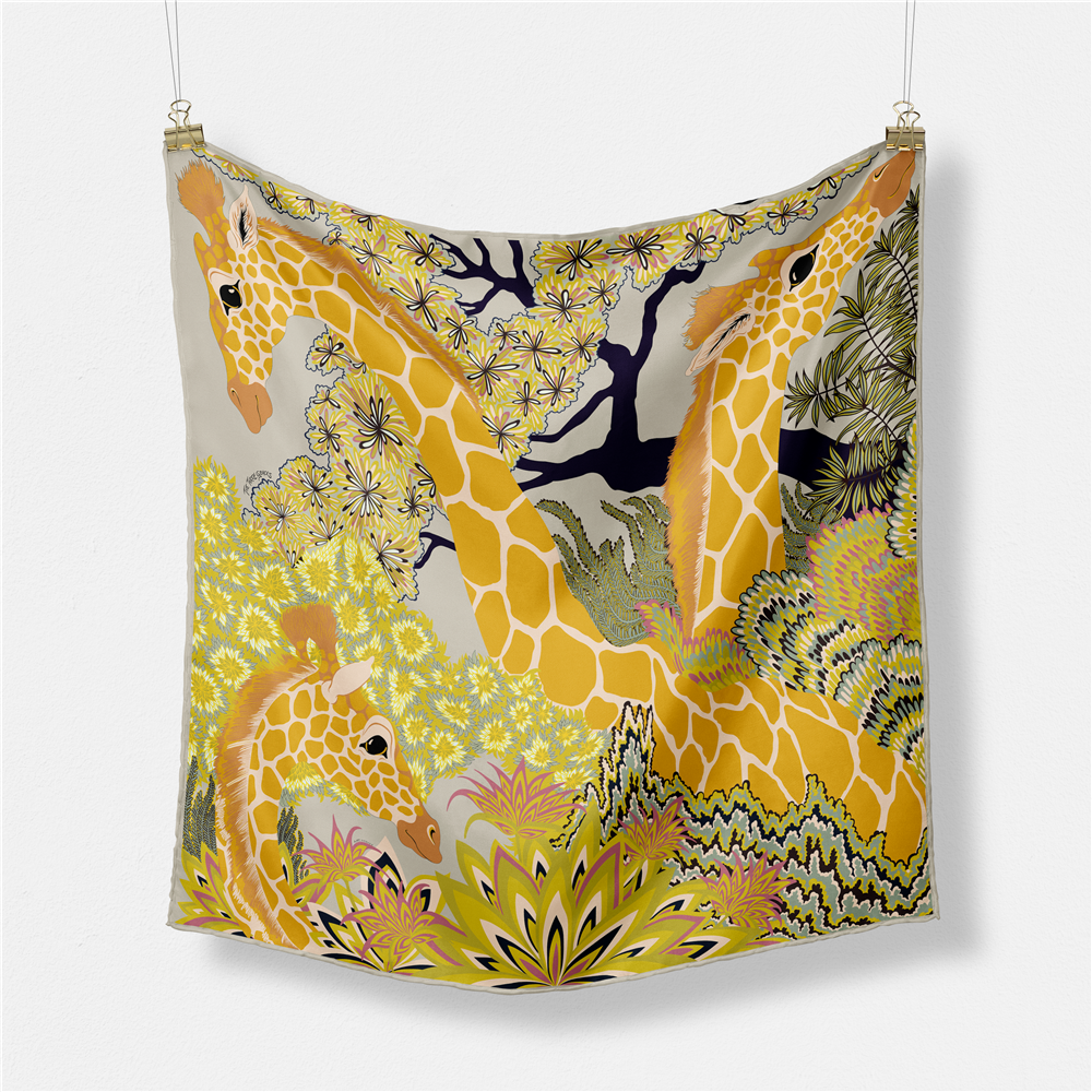 Foulard Carré de Marque de Luxe pour Femme, Nouveau Design, Girafe, 100% Twill, Bandana, Sauna, Hijab, Sous la raq, 53cm