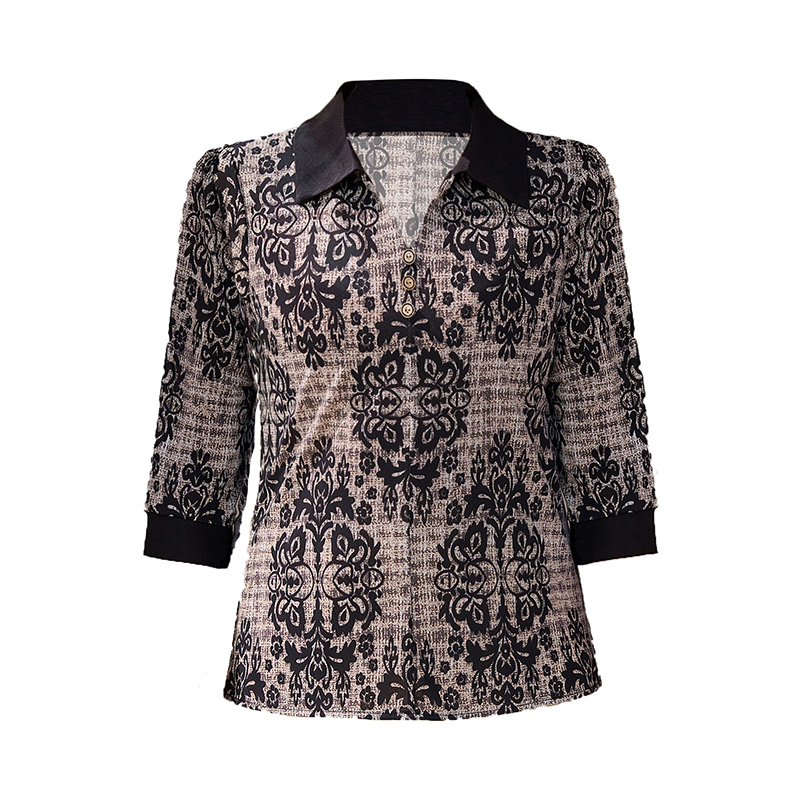 Chemisier d'été en soie glacée pour femme, style maman, col rabattu, motif floral, en soie de lait, pull-over pour femme d'âge mûr