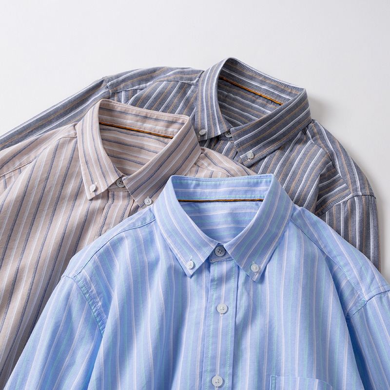 Chemises à manches longues rayées 100 % coton pour homme, style coréen tendance, décontractées, unies, hauts de créateur