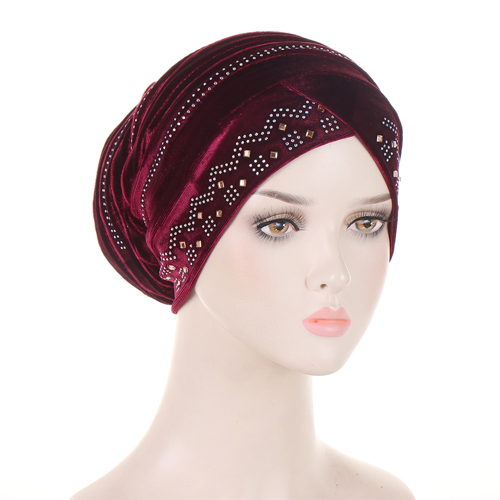 Hijabs d'intérieur en velours musulman pour femmes, bonnet croisé, capuchons de chimio, enveloppe de sauna en diamants, couvre-chef Islam, chapeau écharpe, turbans, accessoires pour cheveux