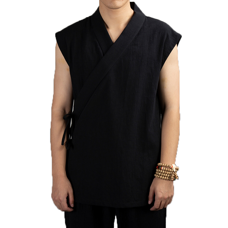 Veste sans manches en coton et lin pour homme, vêtement traditionnel chinois Hanfu, costume tang, Kimono, Cardigan, manteau à point ouvert