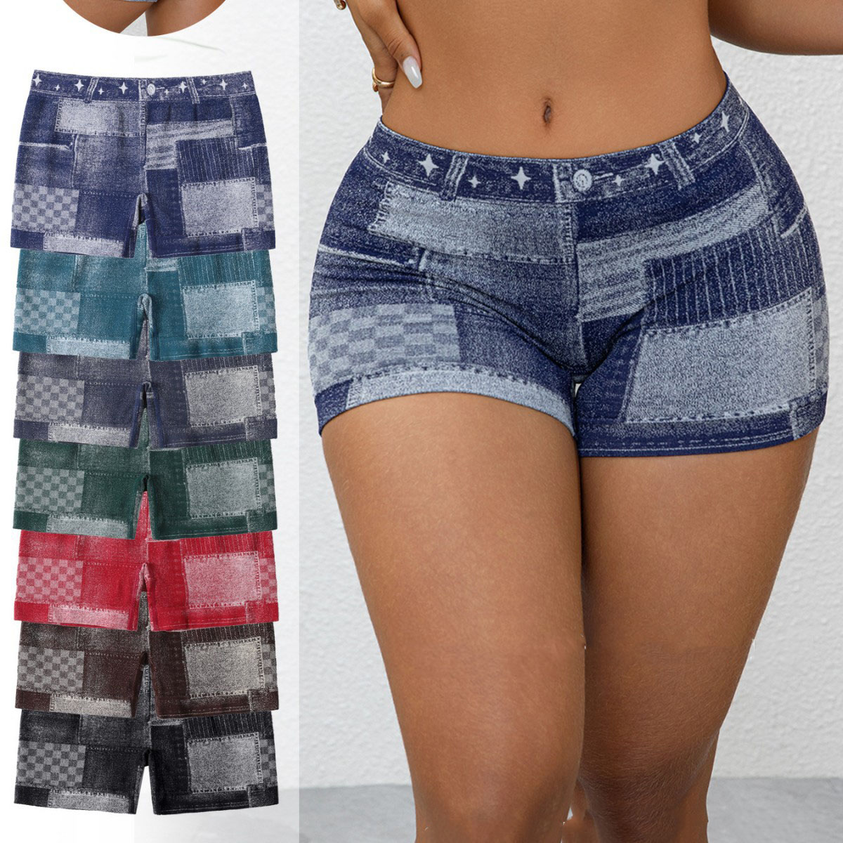 Faux jean élastique pour femmes, pantalon de sport, de Yoga, d'entraînement, de levage des fesses, de Fitness, athlétique, collants courts sans couture