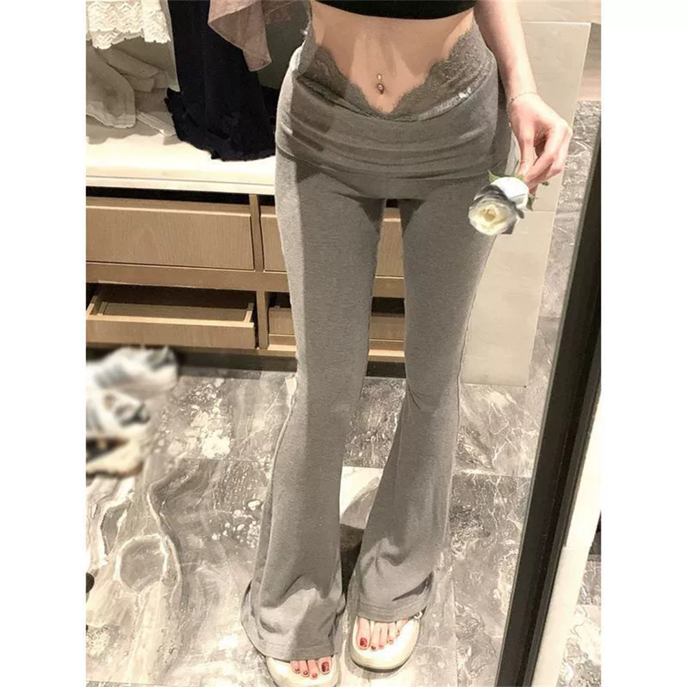2025 mode coréenne nouvelle dentelle taille haute mince pantalons décontractés femmes vêtements Flare pantalon Streetwear femmes pantalon noir